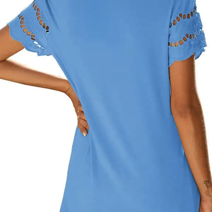 Top de punto con manga de encaje de color liso para mujer 