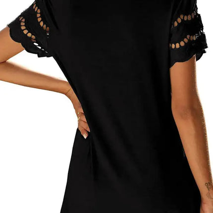 Top de punto con manga de encaje de color liso para mujer 