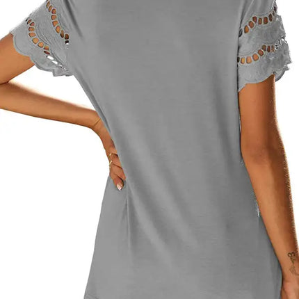 Top de punto con manga de encaje de color liso para mujer 