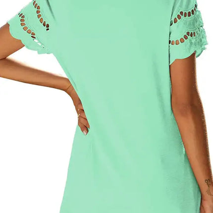 Top de punto con manga de encaje de color liso para mujer 