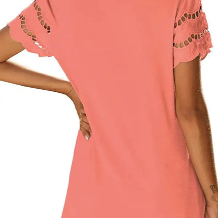 Top de punto con manga de encaje de color liso para mujer 