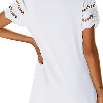 Top de punto con manga de encaje de color liso para mujer 