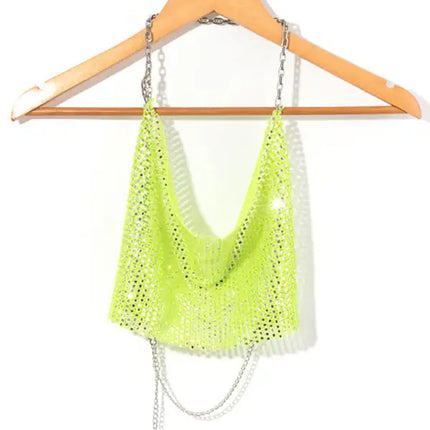 Nightclub sexy metal camisole backless flashing diamond hot girl showing navel Vest