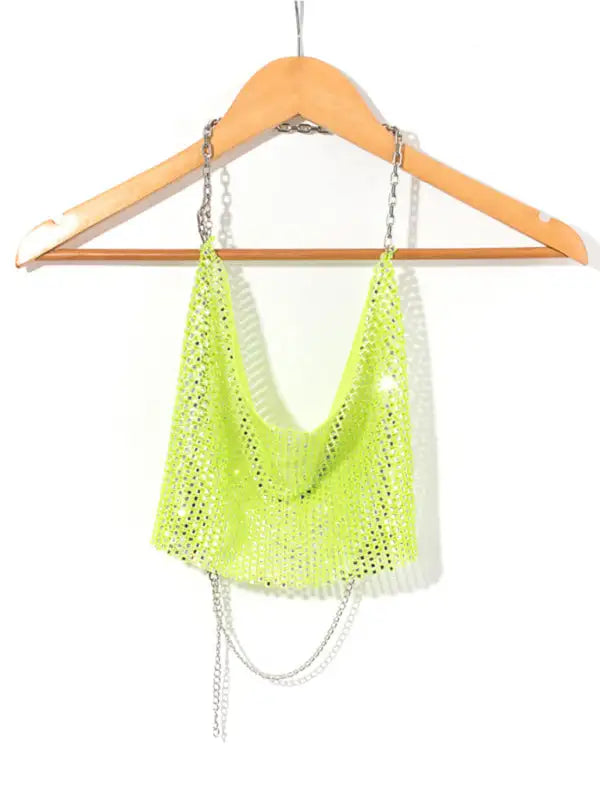 Nightclub sexy metal camisole backless flashing diamond hot girl showing navel Vest