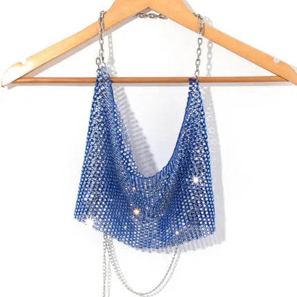 Nightclub sexy metal camisole backless flashing diamond hot girl showing navel Vest