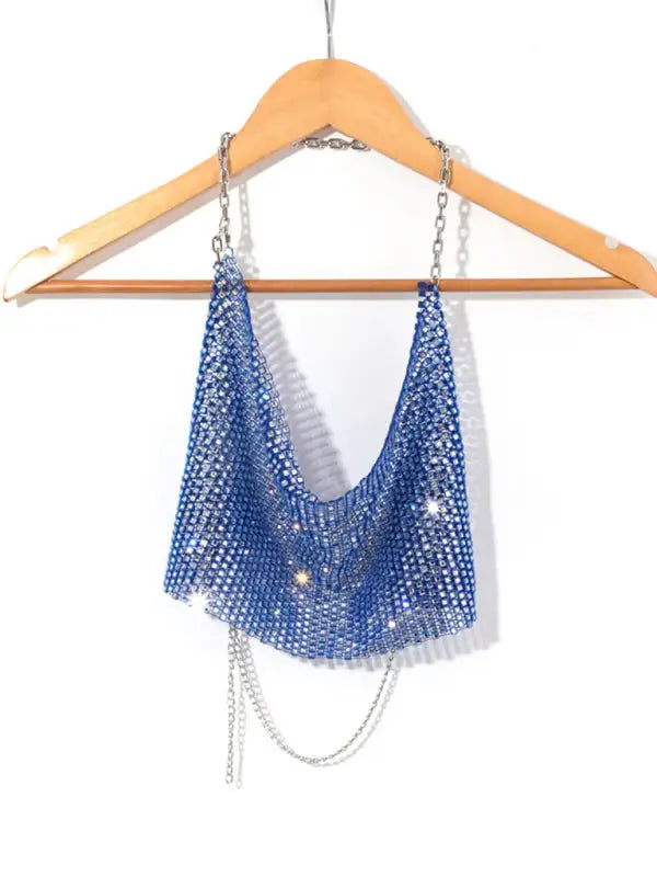 Nightclub sexy metal camisole backless flashing diamond hot girl showing navel Vest