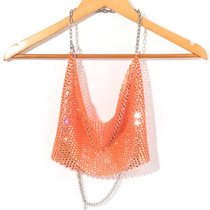 Nightclub sexy metal camisole backless flashing diamond hot girl showing navel Vest