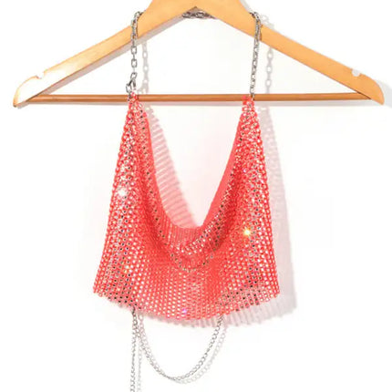 Nightclub sexy metal camisole backless flashing diamond hot girl showing navel Vest