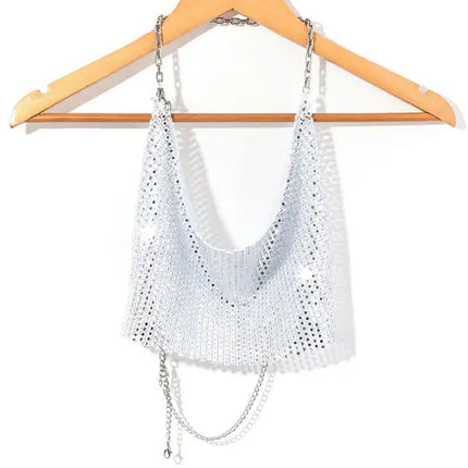 Nightclub sexy metal camisole backless flashing diamond hot girl showing navel Vest