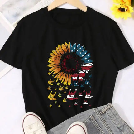 Women's American Flag Sunflower Shirt