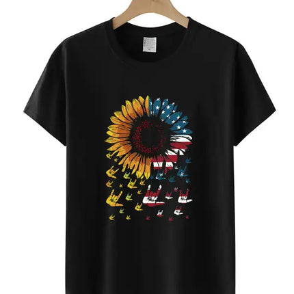 Women's American Flag Sunflower Shirt