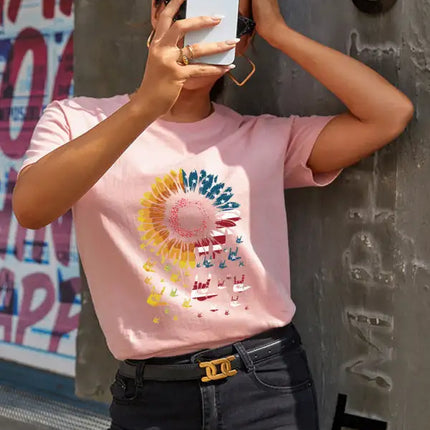 Women's American Flag Sunflower Shirt