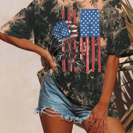 Women's 4th Of July Tie-dye Vintage Independence's Day Short Sleeve T-shirt