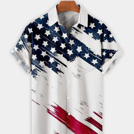Men's American Flag Print Short Sleeve Button-Up Shirt