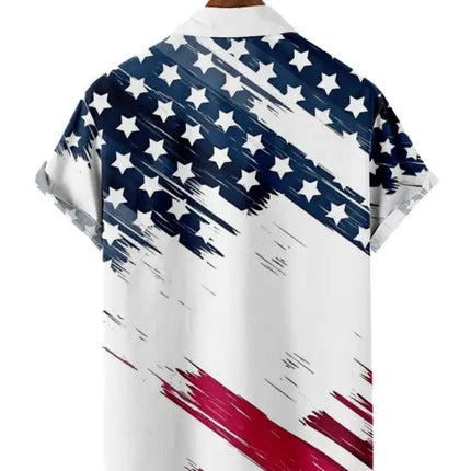 Men's American Flag Print Short Sleeve Button-Up Shirt