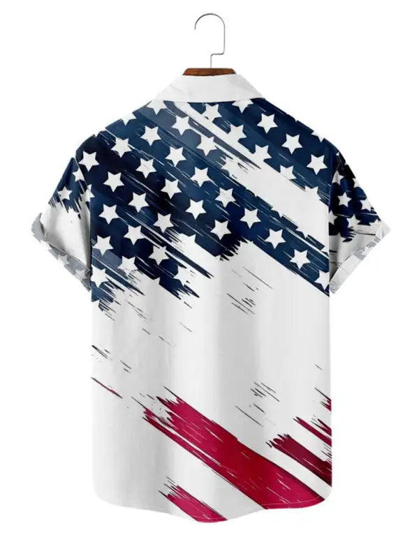 Men's American Flag Print Short Sleeve Button-Up Shirt
