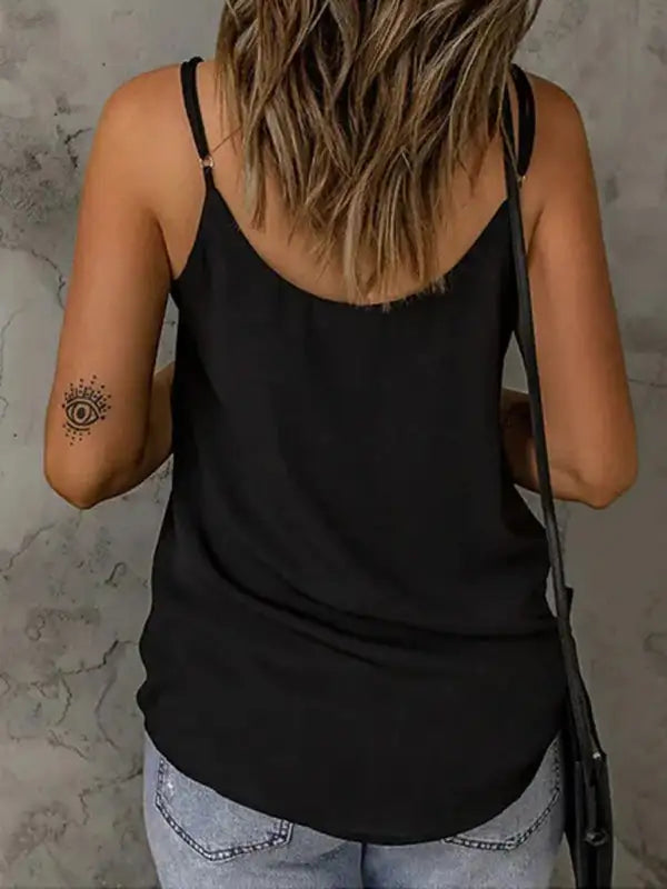 Top camisola sexy con costuras y cuello en V de color sólido para mujer 