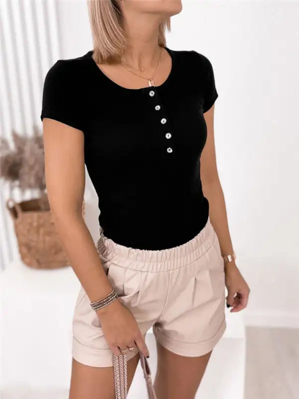 Camiseta de manga corta con cuello redondo y todo fósforo a la moda informal para mujer 