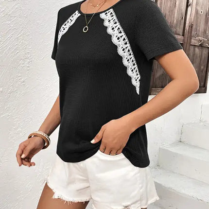 Camiseta Waffle Nueva camiseta informal con cuello redondo Tops 