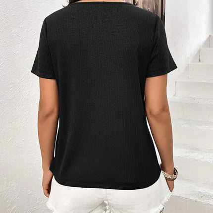 Camiseta Waffle Nueva camiseta informal con cuello redondo Tops 