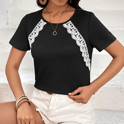 Camiseta Waffle Nueva camiseta informal con cuello redondo Tops 