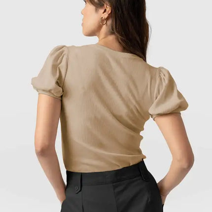 Fashion New Bottom Shirt Puff Sleeve Short Sleeve Slim Ladies Top