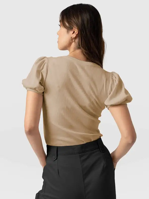 Fashion New Bottom Shirt Puff Sleeve Short Sleeve Slim Ladies Top