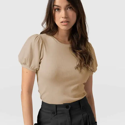 Fashion New Bottom Shirt Puff Sleeve Short Sleeve Slim Ladies Top