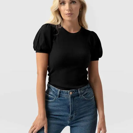 Fashion New Bottom Shirt Puff Sleeve Short Sleeve Slim Ladies Top