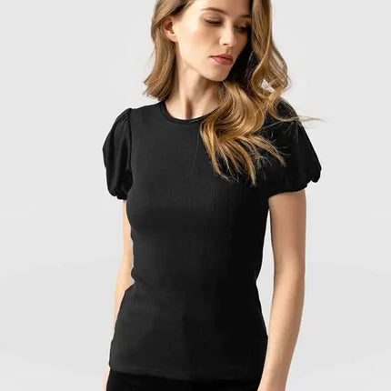 Fashion New Bottom Shirt Puff Sleeve Short Sleeve Slim Ladies Top