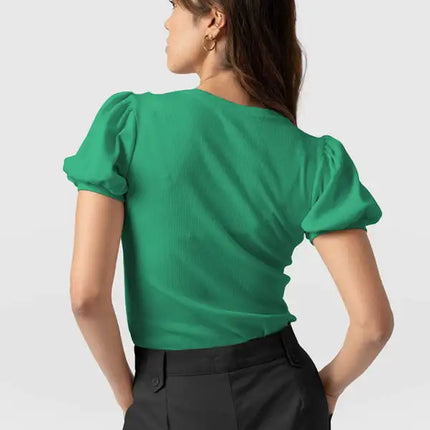 Fashion New Bottom Shirt Puff Sleeve Short Sleeve Slim Ladies Top