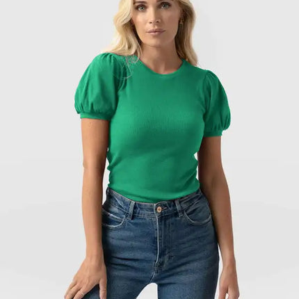 Fashion New Bottom Shirt Puff Sleeve Short Sleeve Slim Ladies Top
