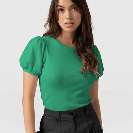 Fashion New Bottom Shirt Puff Sleeve Short Sleeve Slim Ladies Top