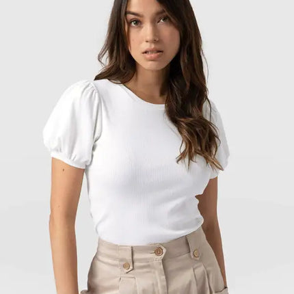 Fashion New Bottom Shirt Puff Sleeve Short Sleeve Slim Ladies Top