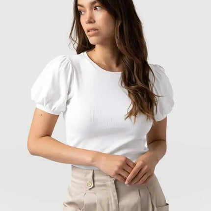 Fashion New Bottom Shirt Puff Sleeve Short Sleeve Slim Ladies Top