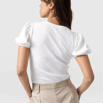 Fashion New Bottom Shirt Puff Sleeve Short Sleeve Slim Ladies Top