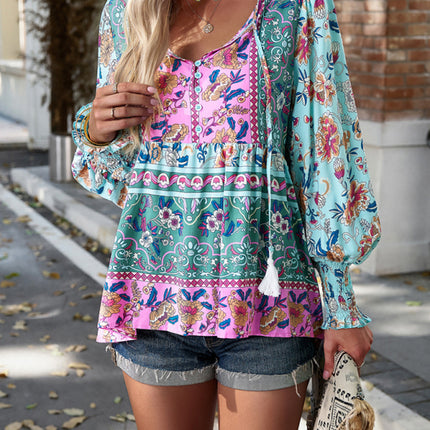 Bohemian casual style cotton printed long-sleeved shirt for women