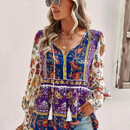 Bohemian casual style cotton printed long-sleeved shirt for women