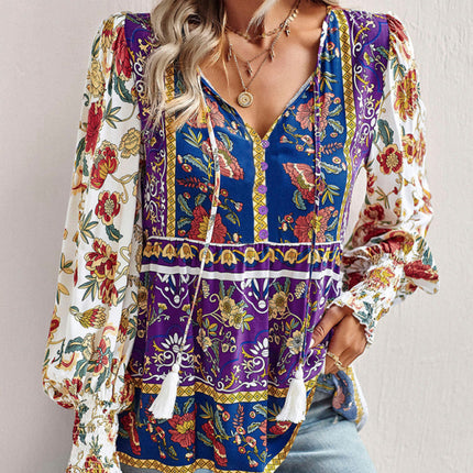 Bohemian casual style cotton printed long-sleeved shirt for women