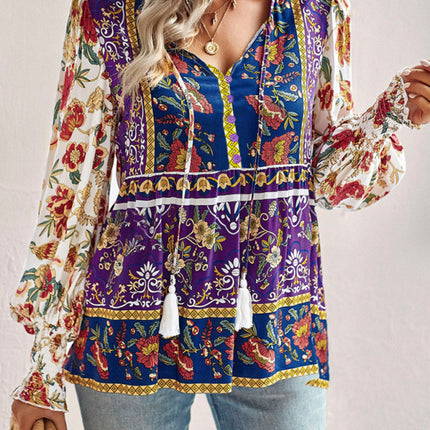 Bohemian casual style cotton printed long-sleeved shirt for women