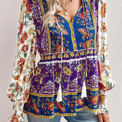 Bohemian casual style cotton printed long-sleeved shirt for women