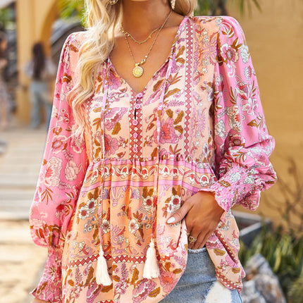 Bohemian casual style cotton printed long-sleeved shirt for women