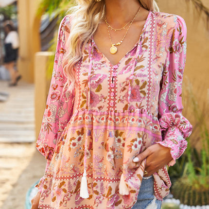 Bohemian casual style cotton printed long-sleeved shirt for women