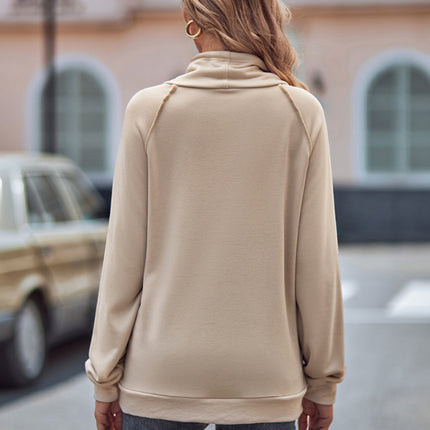 High collar drawstring patchwork loose sweatshirt