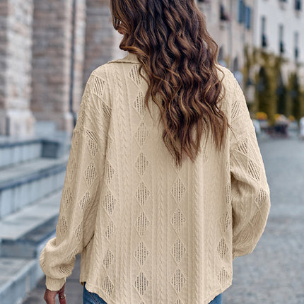 Lapel Single Breasted Solid Color Loose Long Sleeve Shirt