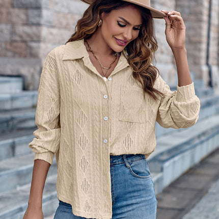 Lapel Single Breasted Solid Color Loose Long Sleeve Shirt