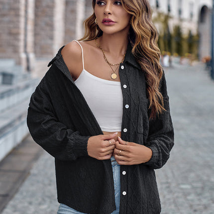 Lapel Single Breasted Solid Color Loose Long Sleeve Shirt
