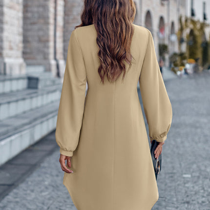 V-neck solid color cardigan long-sleeved waist dress