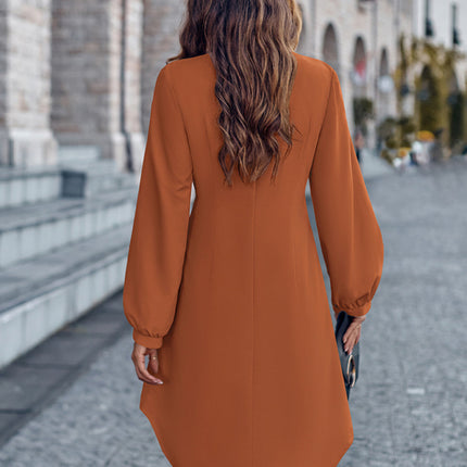 V-neck solid color cardigan long-sleeved waist dress