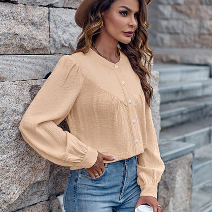 Round Neck Solid Panel Single Breasted Shirt